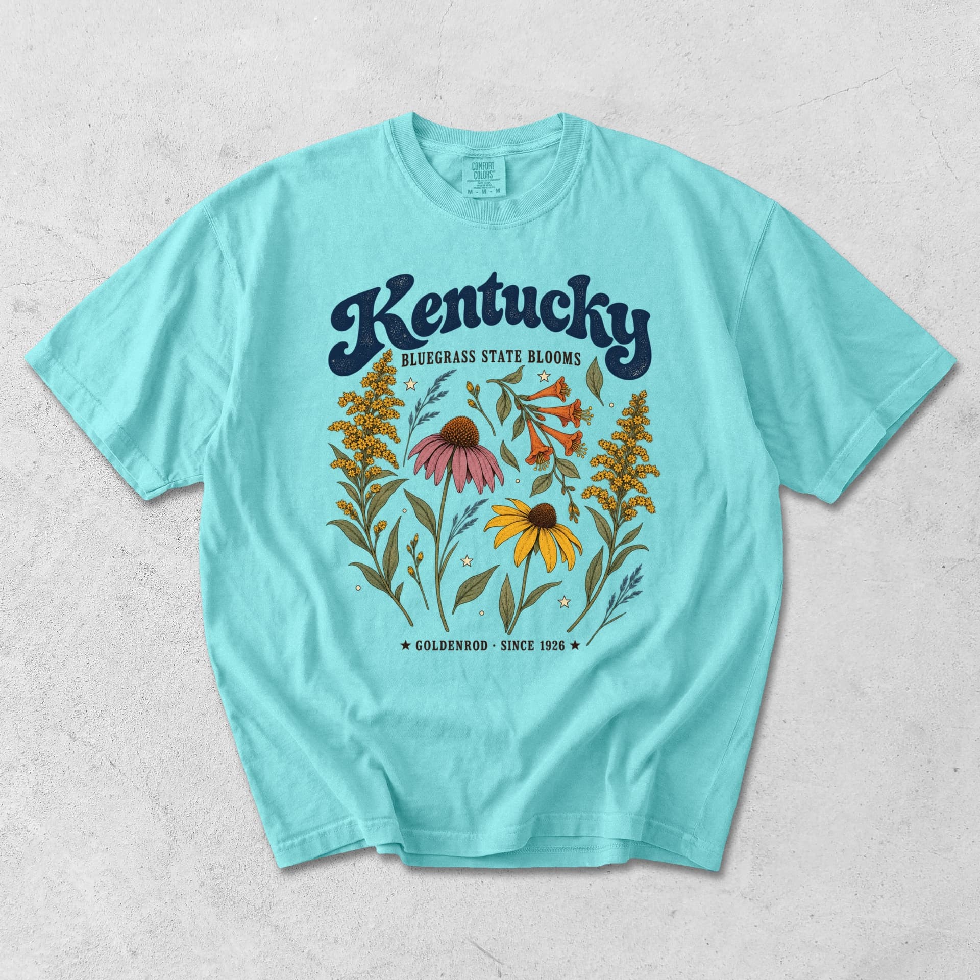 Kentucky Bluegrass State Blooms Goldenrod T-shirt — Chalky Mint