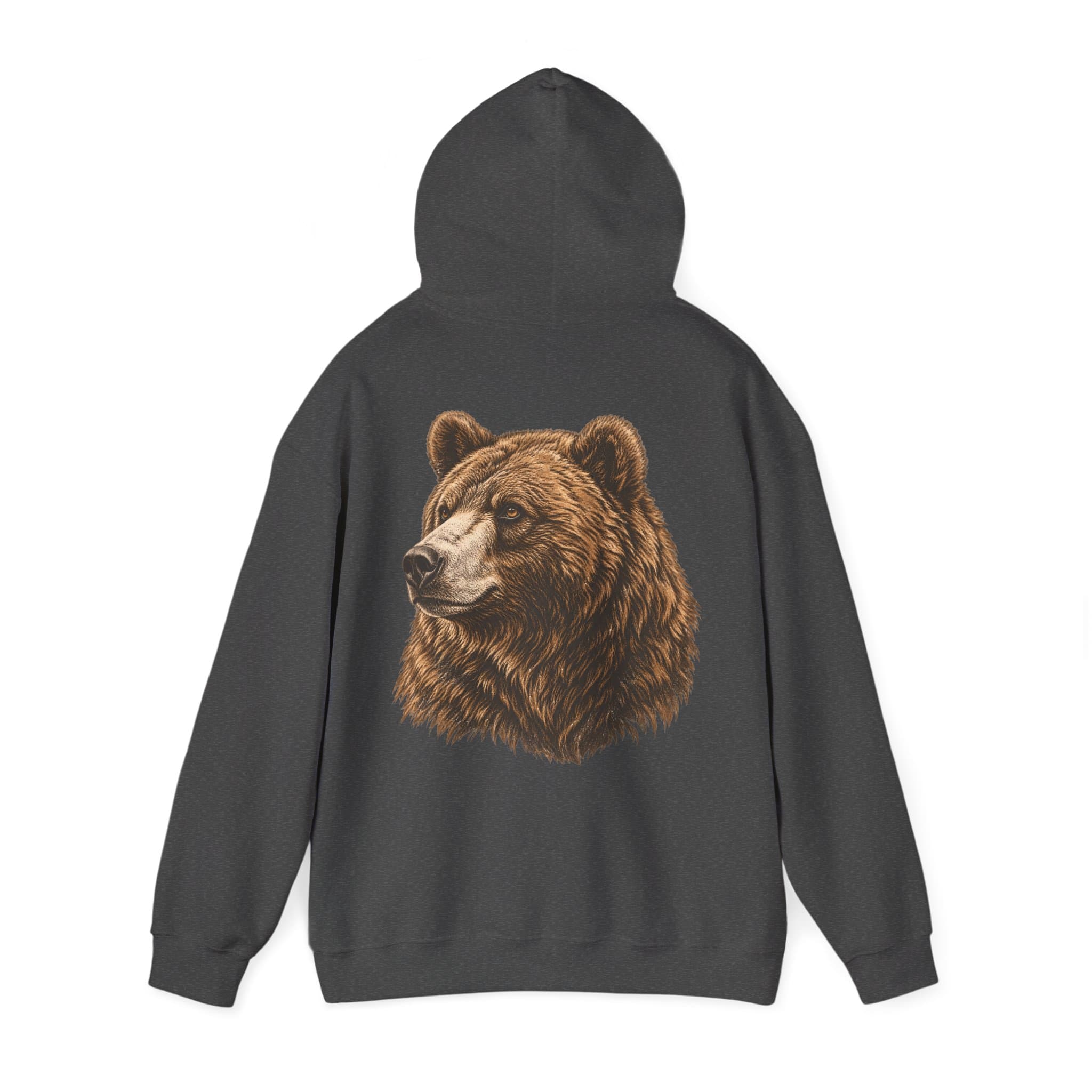 Majestic Bear Wilderness Back-Print Pullover Hoodie — Dark Heather