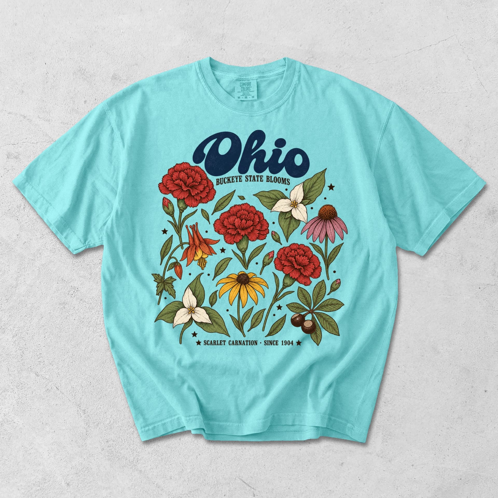 Ohio Buckeye State Blooms Scarlet Carnation T-Shirt