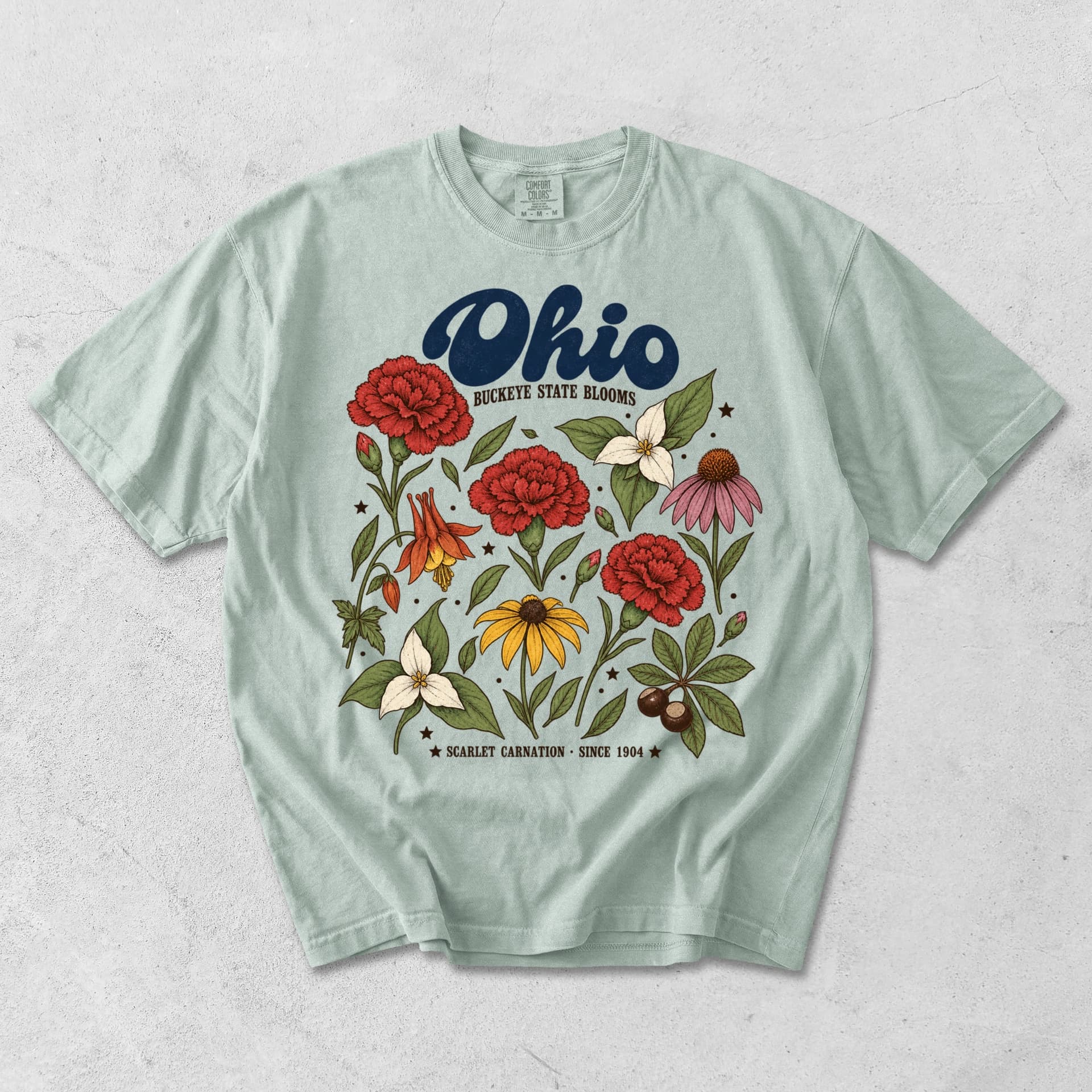 Ohio Buckeye State Blooms Scarlet Carnation T-Shirt — Bay