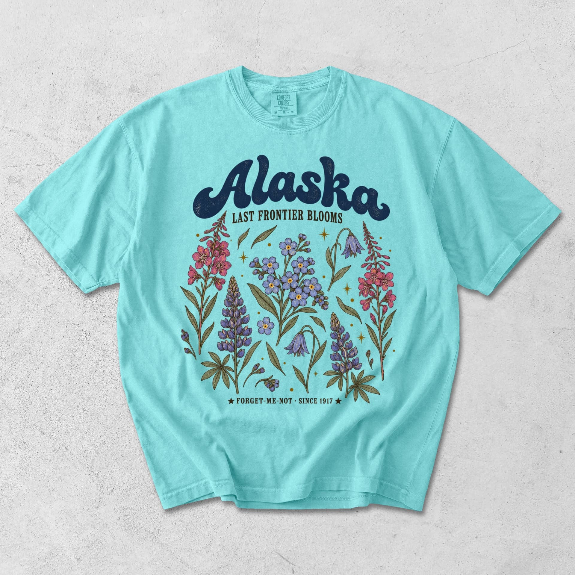 Alaska Last Frontier Blooms Forget-Me-Not T-shirt — Chalky Mint