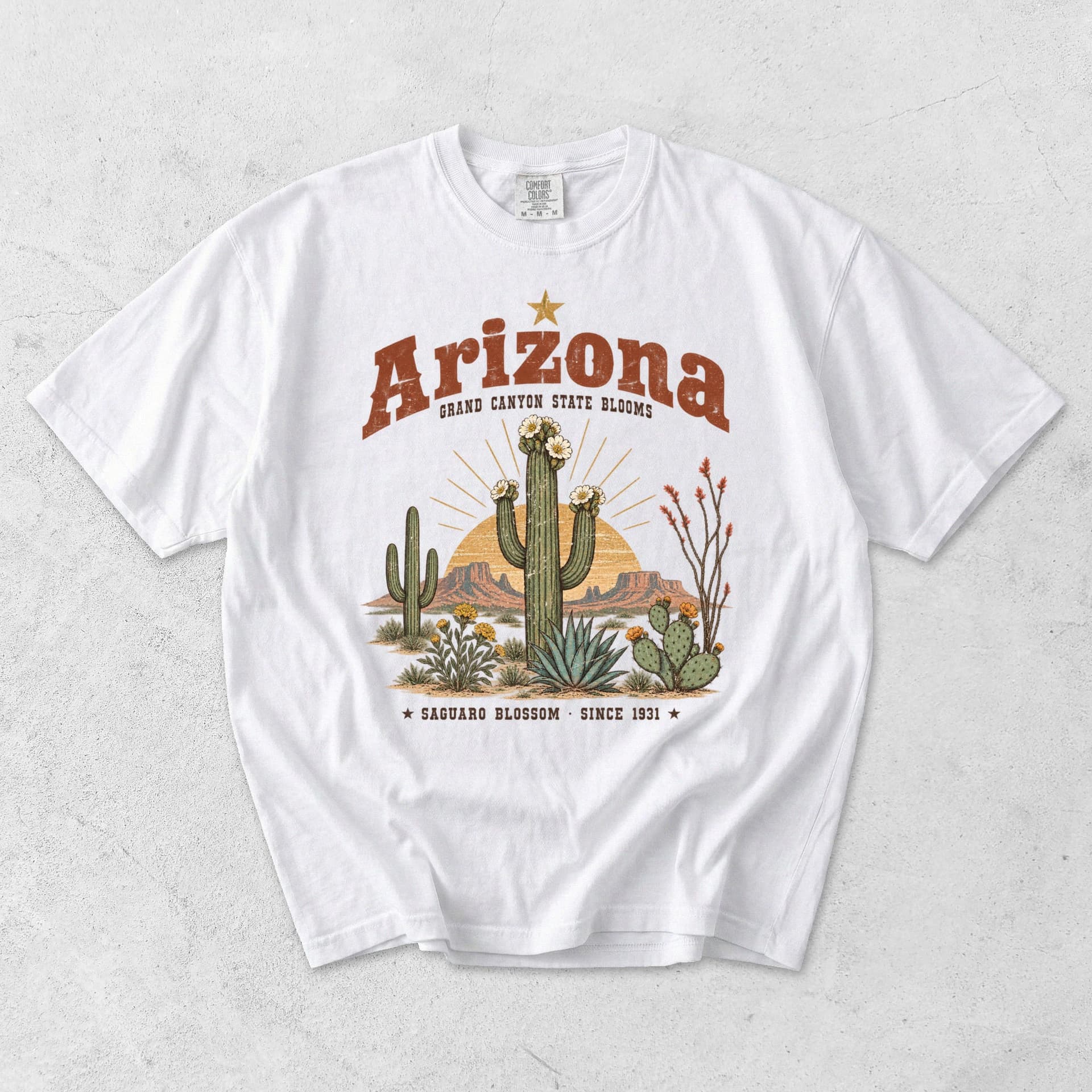 Arizona Grand Canyon State Blooms Saguaro T-Shirt — White