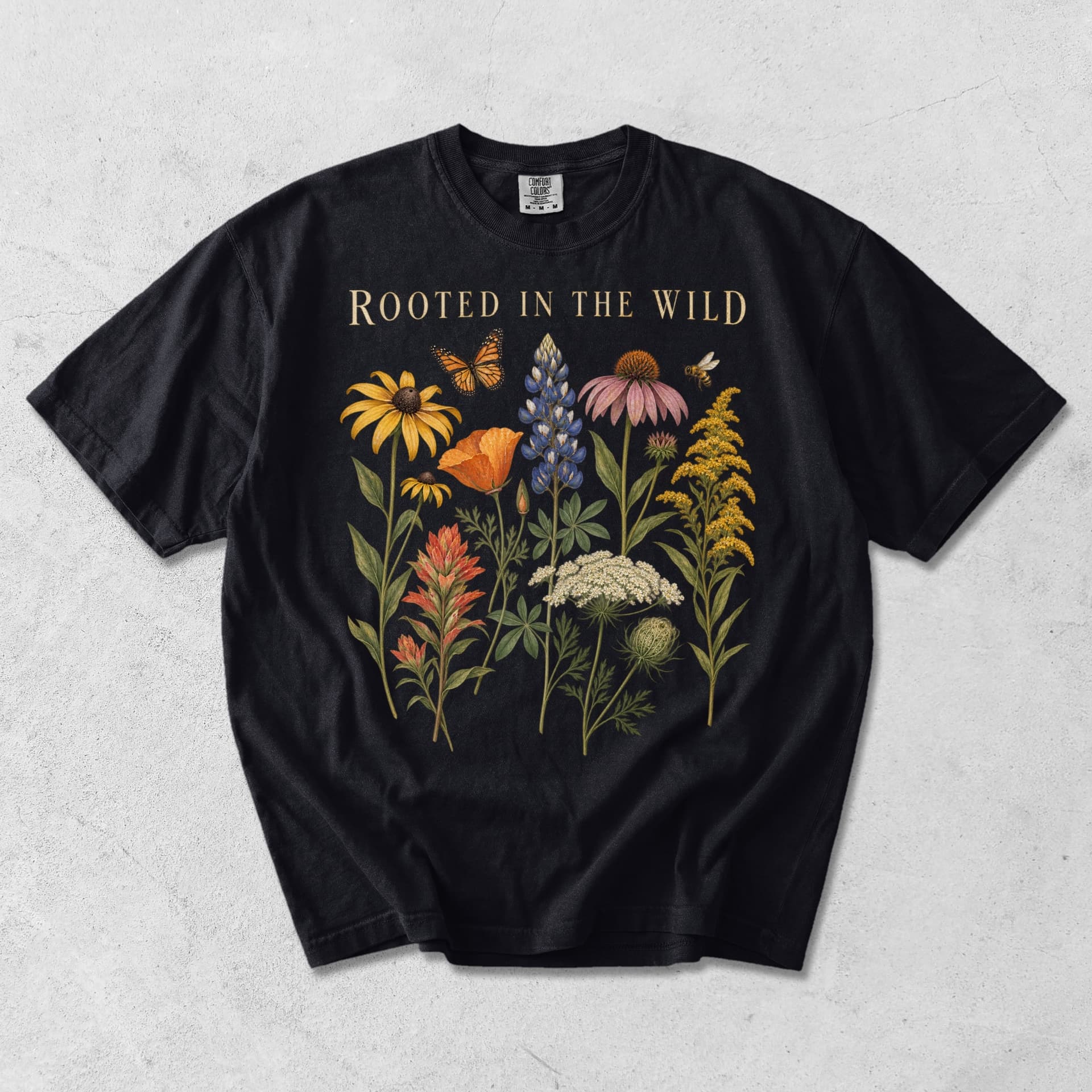Rooted in the Wild Botanical Wildflower T-Shirt — Black