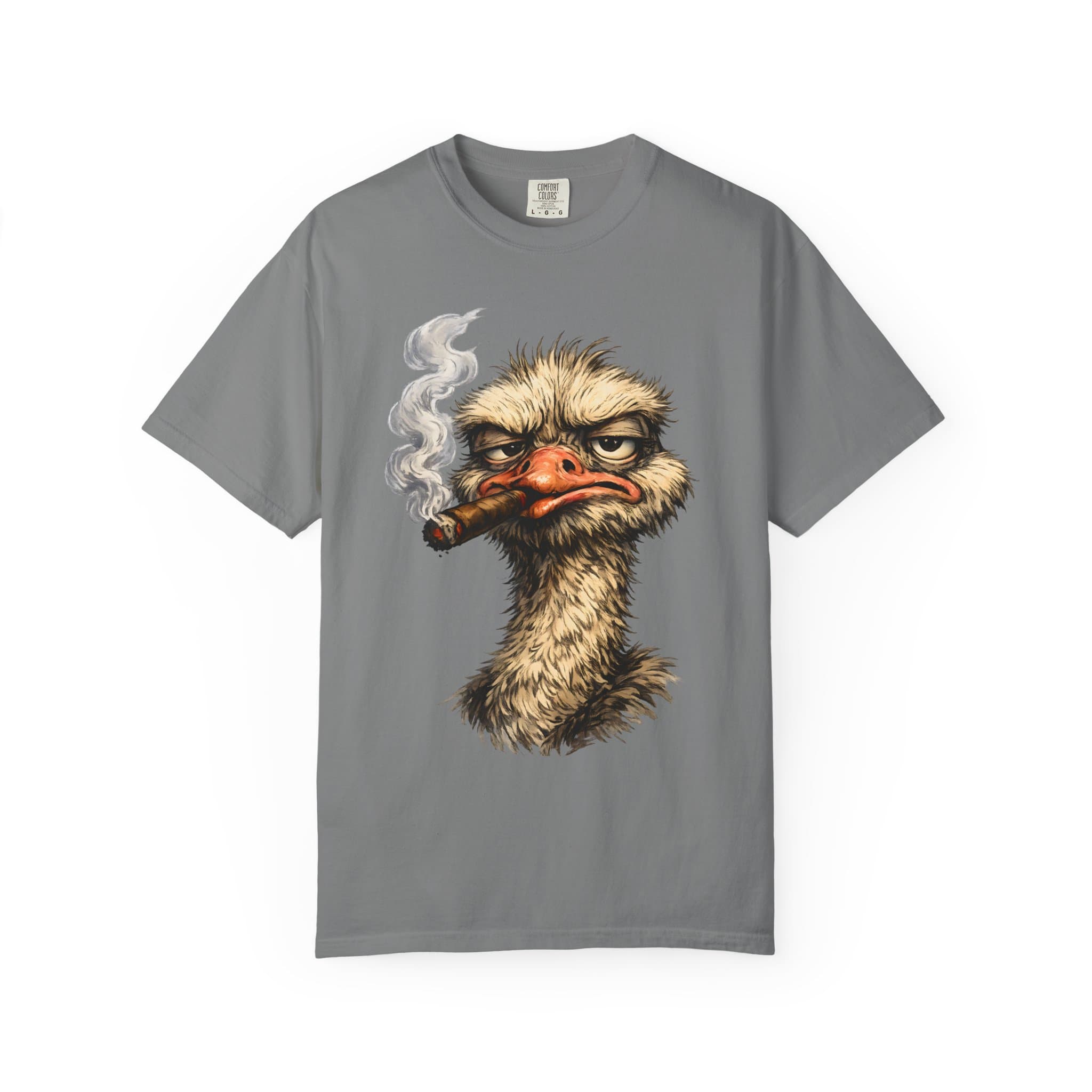 Vintage Smoking Ostrich T-Shirt | Retro Badass Ostrich with Cigar Hand-Drawn Graphic Tee