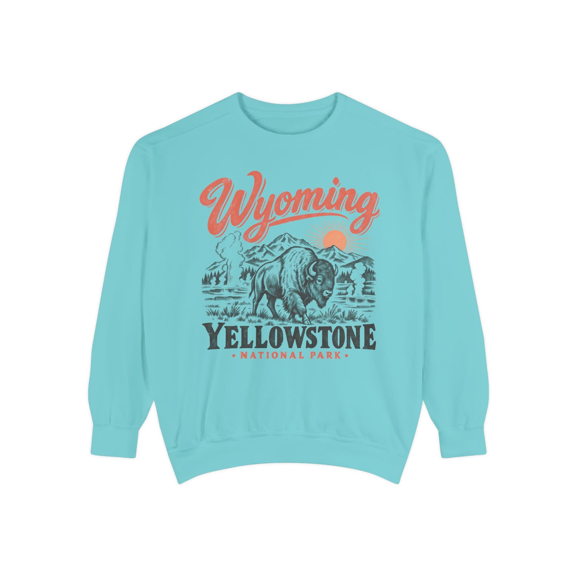 Wyoming Yellowstone National Park Bison Sweatshirt — Chalky Mint