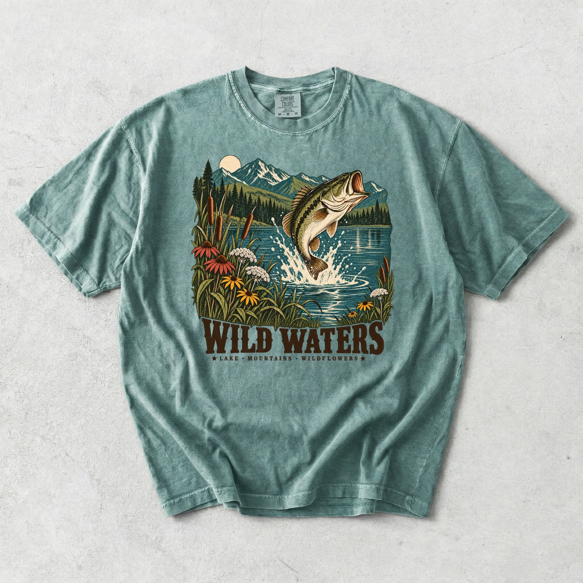 Wild Waters Bass Fishing Lake & Mountains T-Shirt