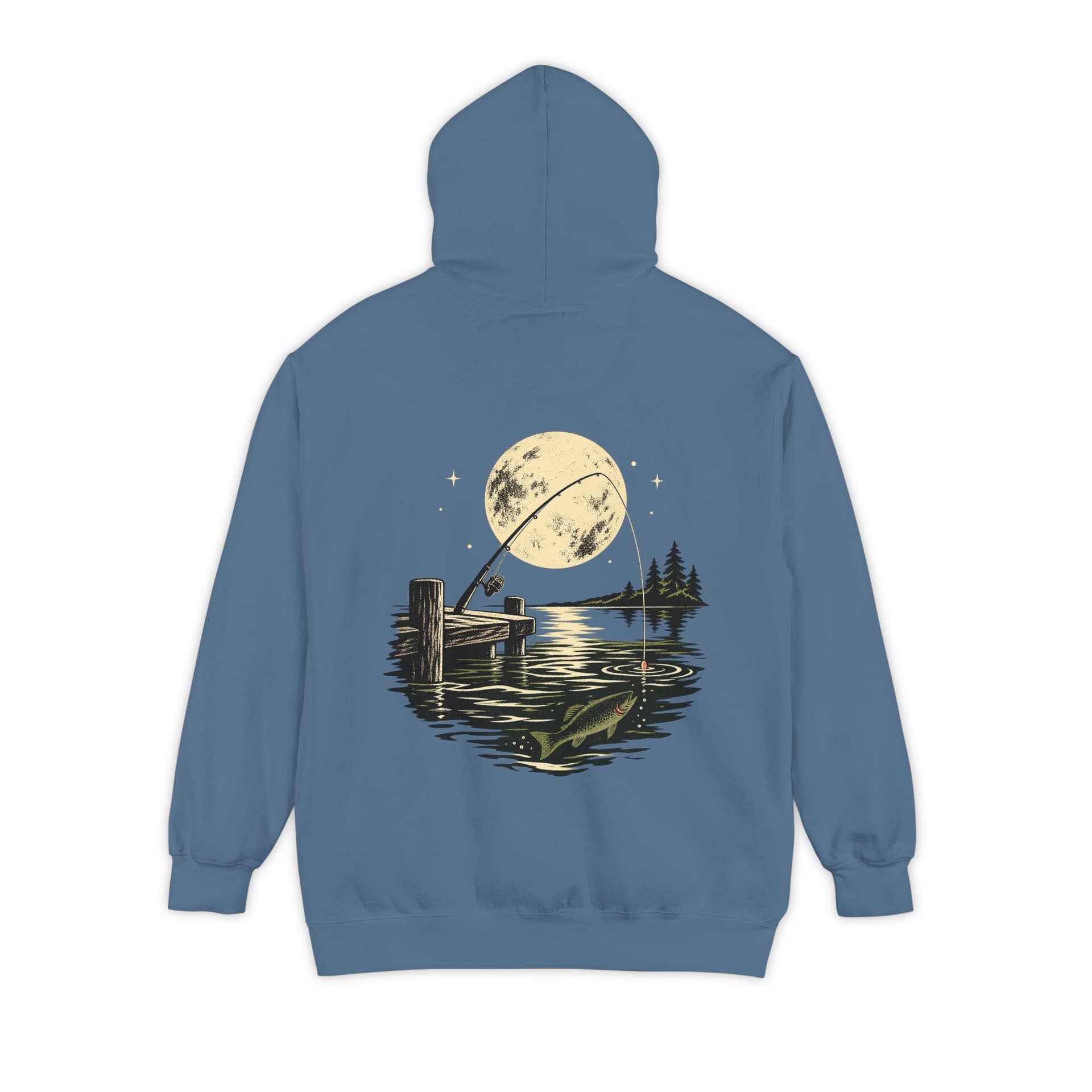 Moonlight Fishing Night Dock Lake Life Hoodie