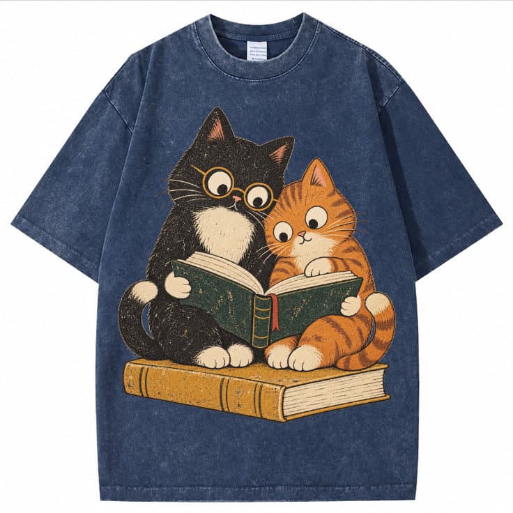 Cute Reading Cats Vintage Mineral Wash