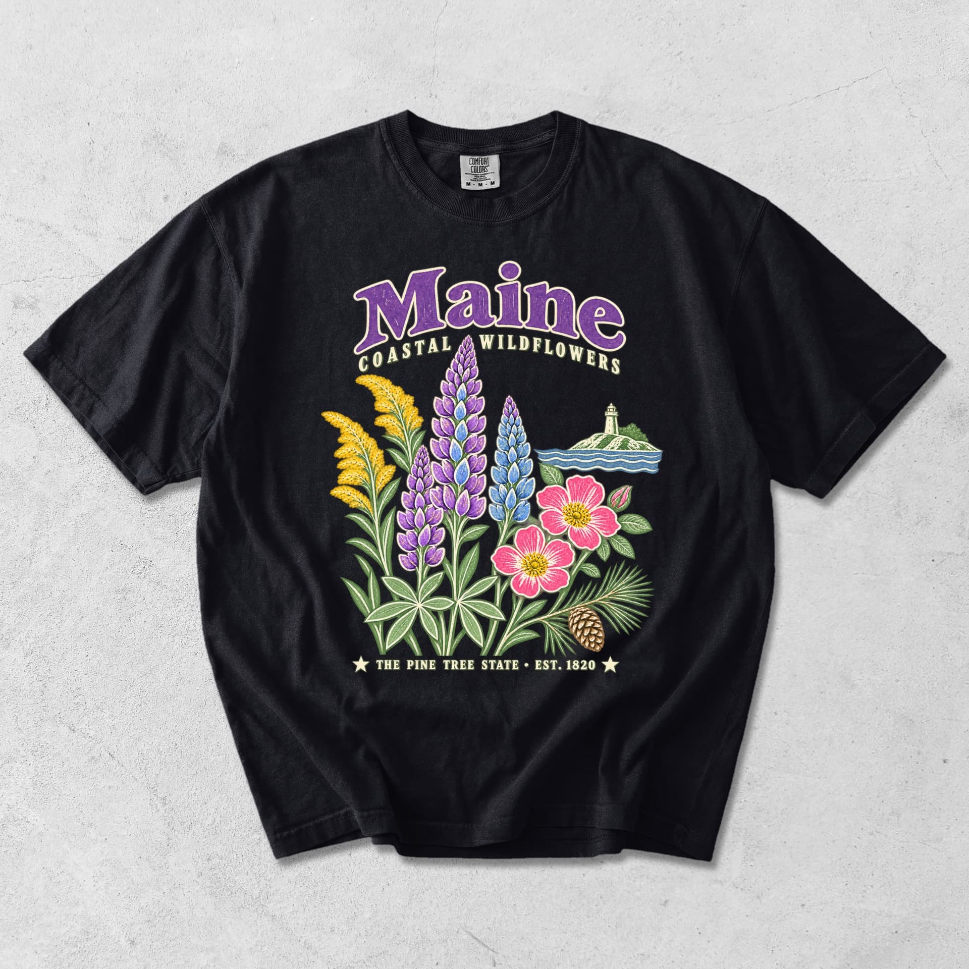 Maine Coastal Wildflowers Lupine T-Shirt — Black