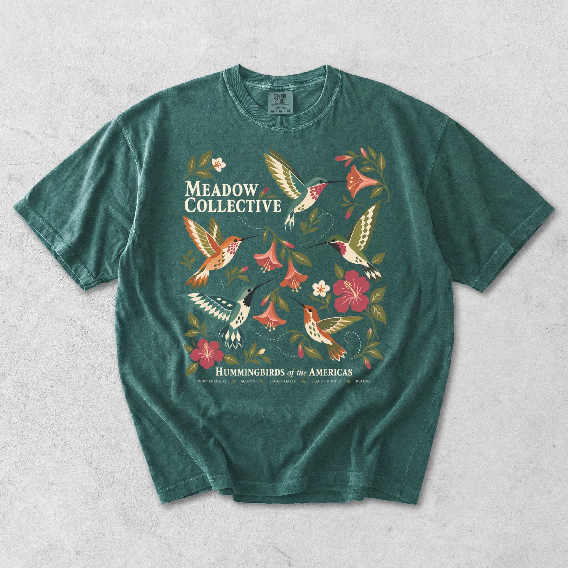 Meadow Collective Hummingbirds of the Americas T-Shirt — Blue Spruce